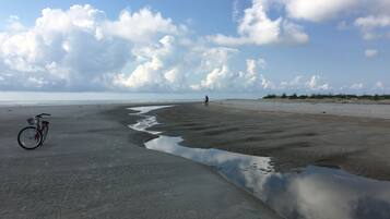 Playa en los alrededores, camastros y toallas de playa