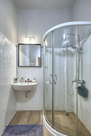 Regadera, secadora de cabello, toallas, shampoo 