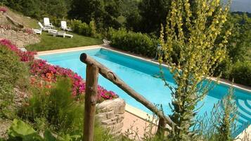Outdoor pool, sun loungers