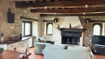 Smart TV, chimenea, reproductor de DVD