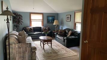 Smart TV, fireplace, DVD player, books