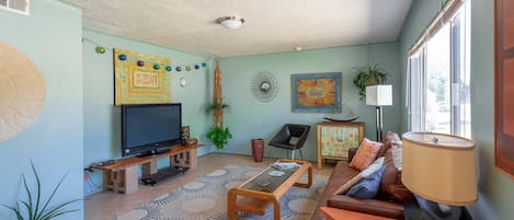 TV connectée, lecteur de DVD, livres, vidéothèque