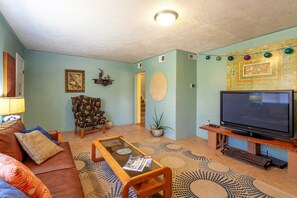 Smart TV, DVD player, books, video library