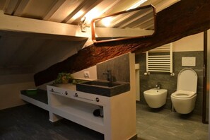 Ensemble douche/baignoire, sèche-cheveux, bidet, serviettes fournies