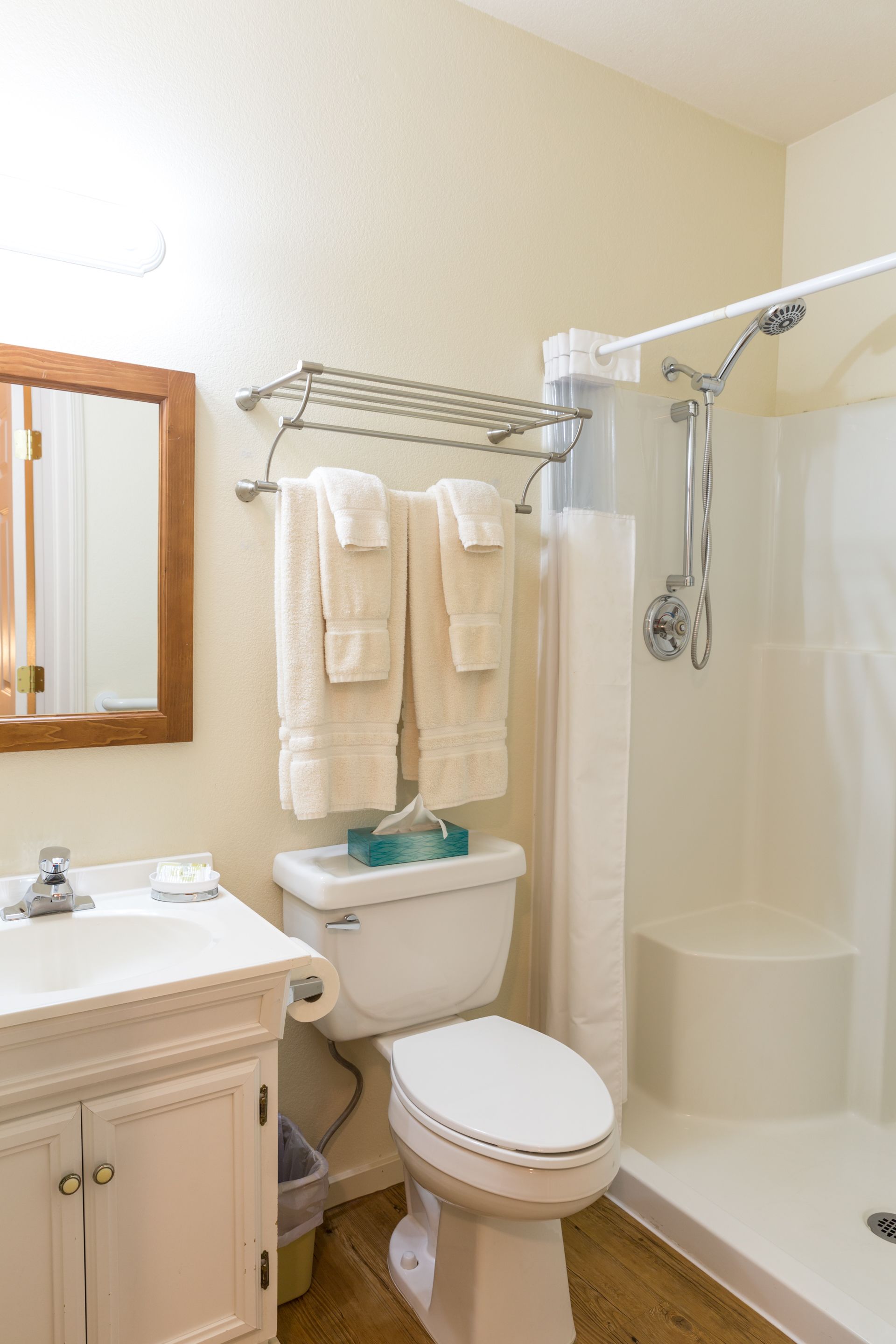 basic suite, 1 bedroom, refrigerator, river view | bathroom | free toiletries, hair dryer, towels