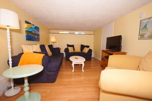 Smart TV, DVD player, books, video library
