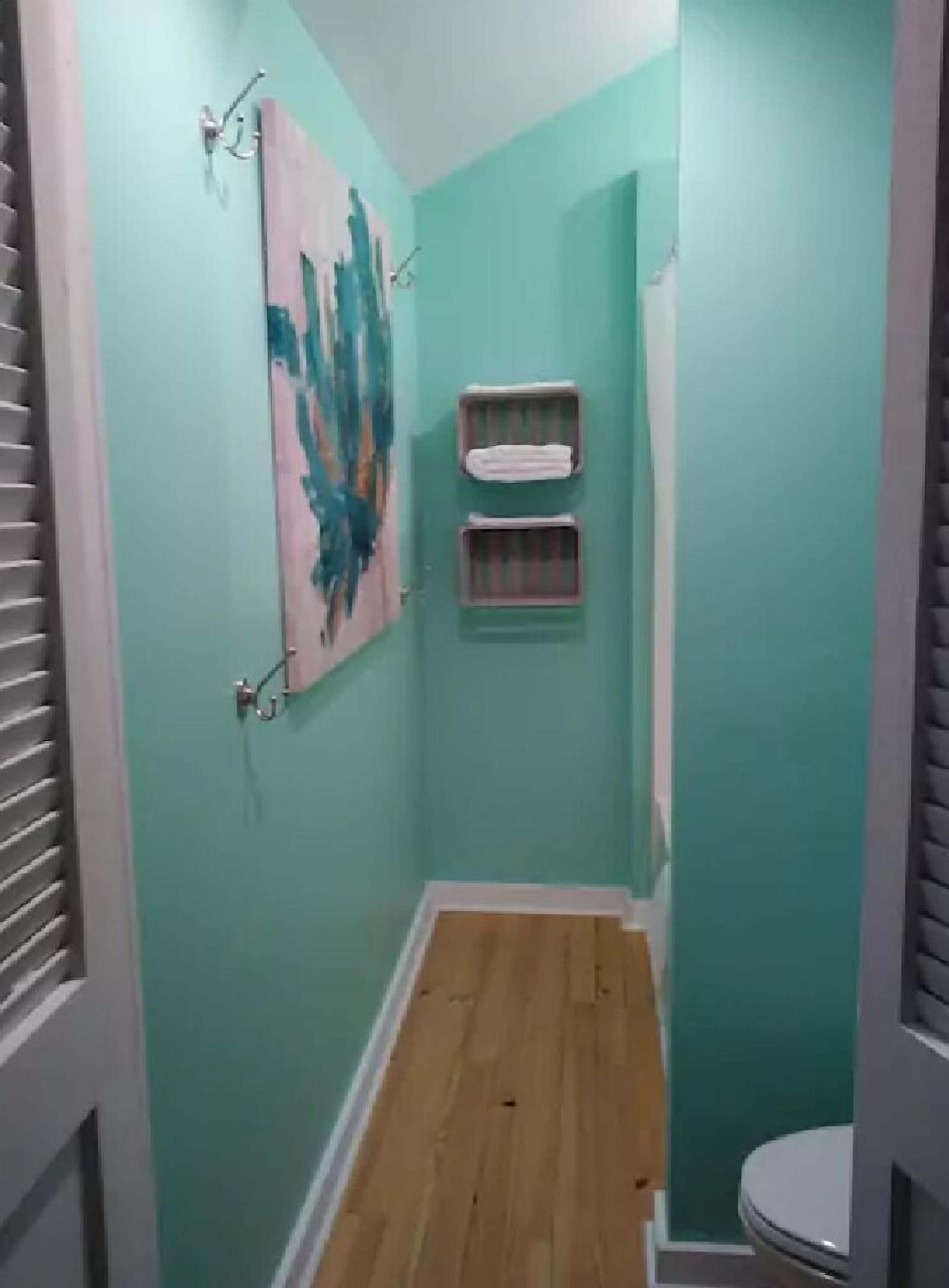 Combined shower/bathtub, hair dryer, towels