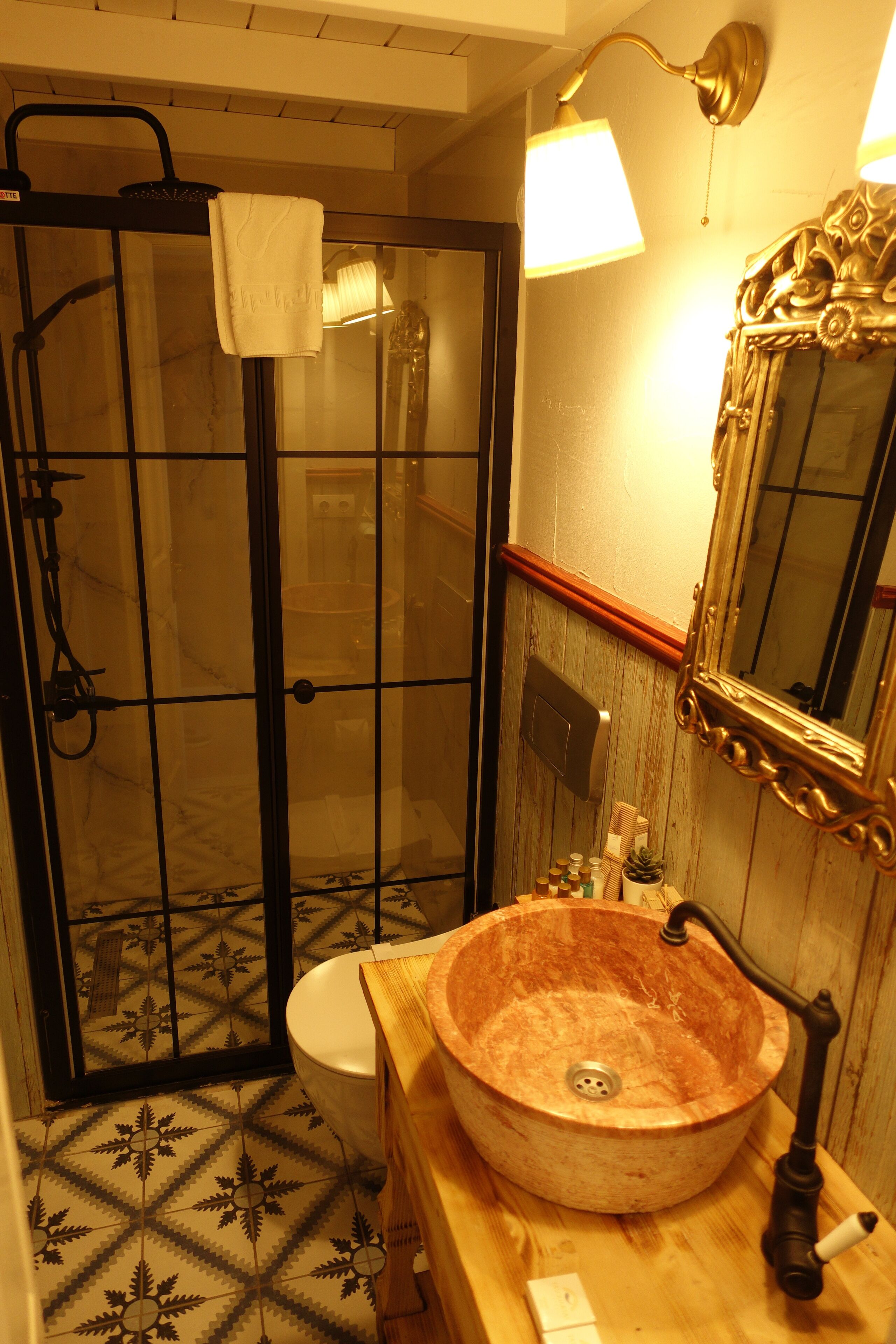 luxury penthouse, pool view | bathroom | shower, free toiletries, hair dryer, slippers