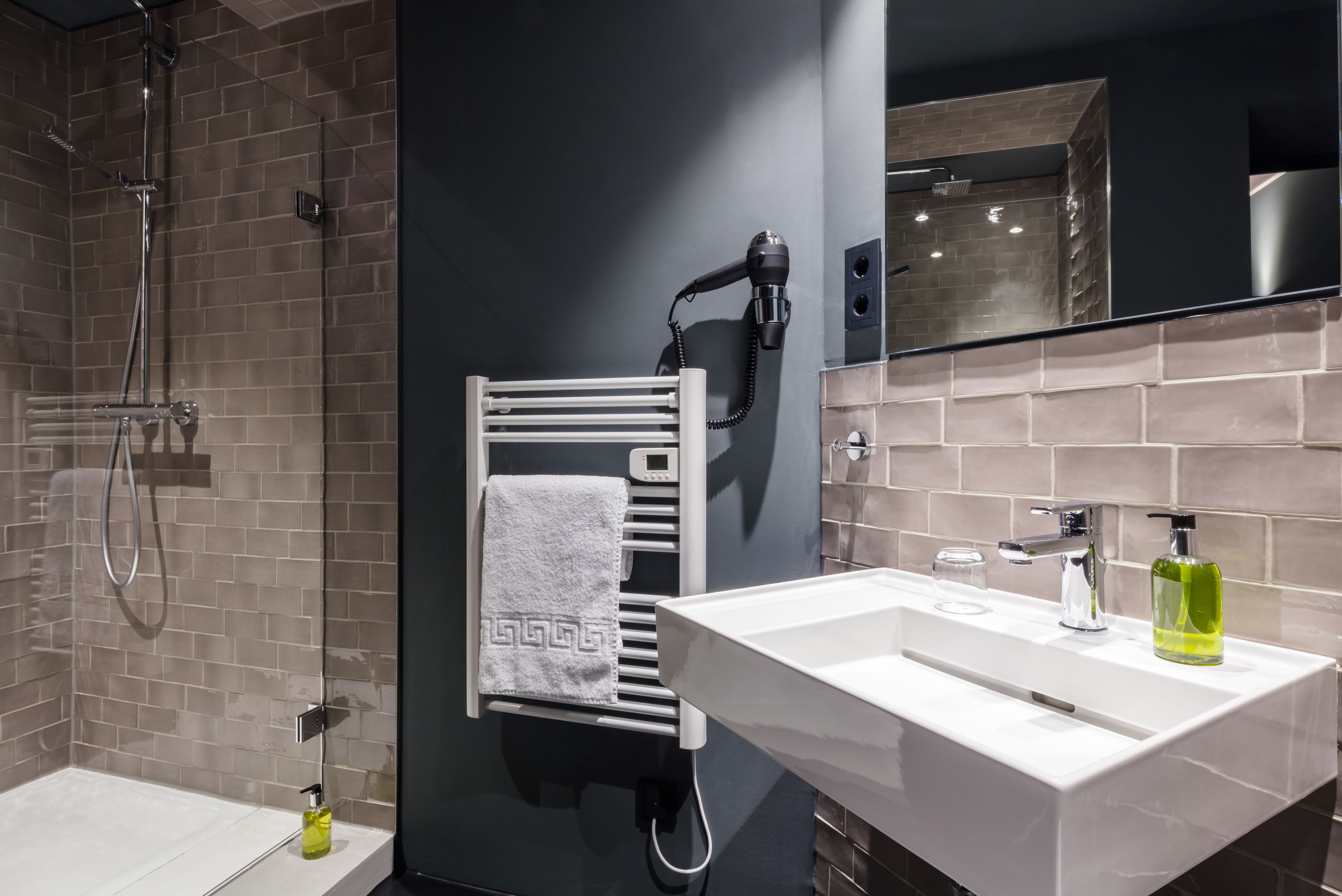 free toiletries, hair dryer, towels