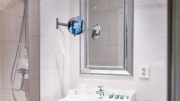 Shower, free toiletries, hair dryer, towels