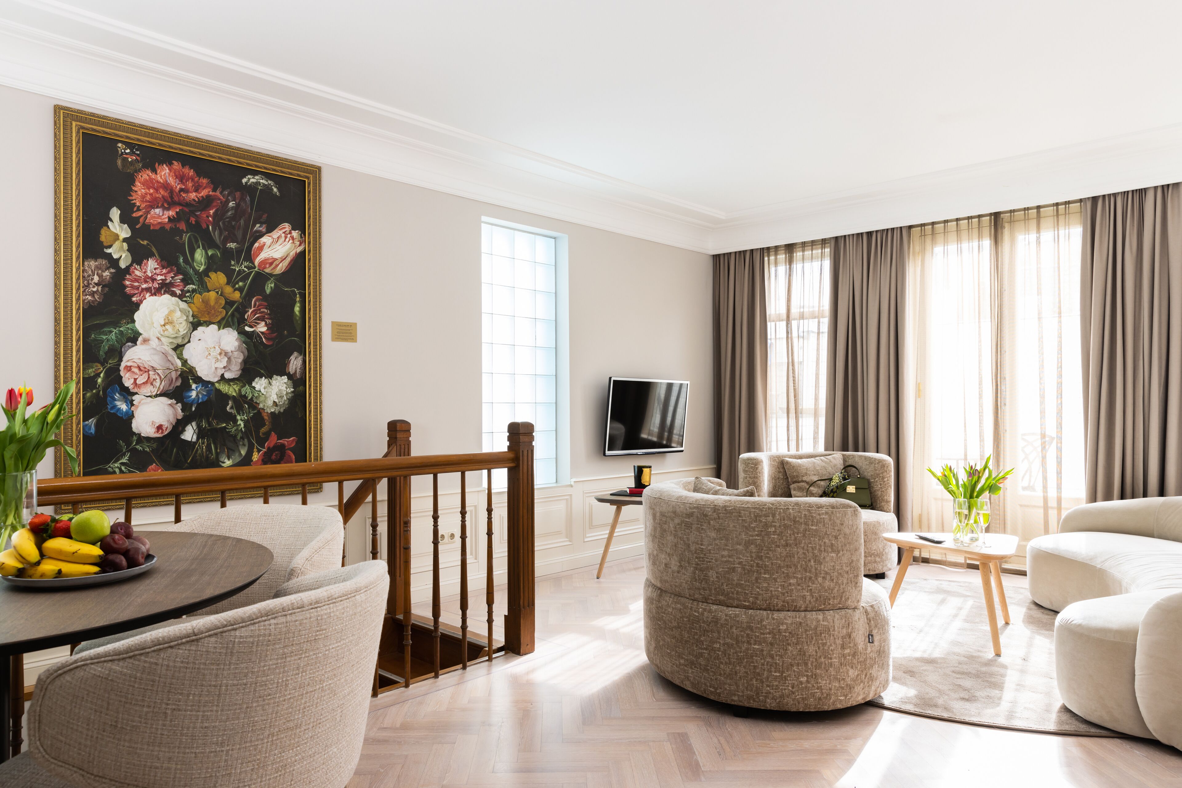 Deluxe appartement, 2 slaapkamers, uitzicht op tuin | Luxe beddengoed, een minibar, een strijkplank/strijkijzer, gratis wifi