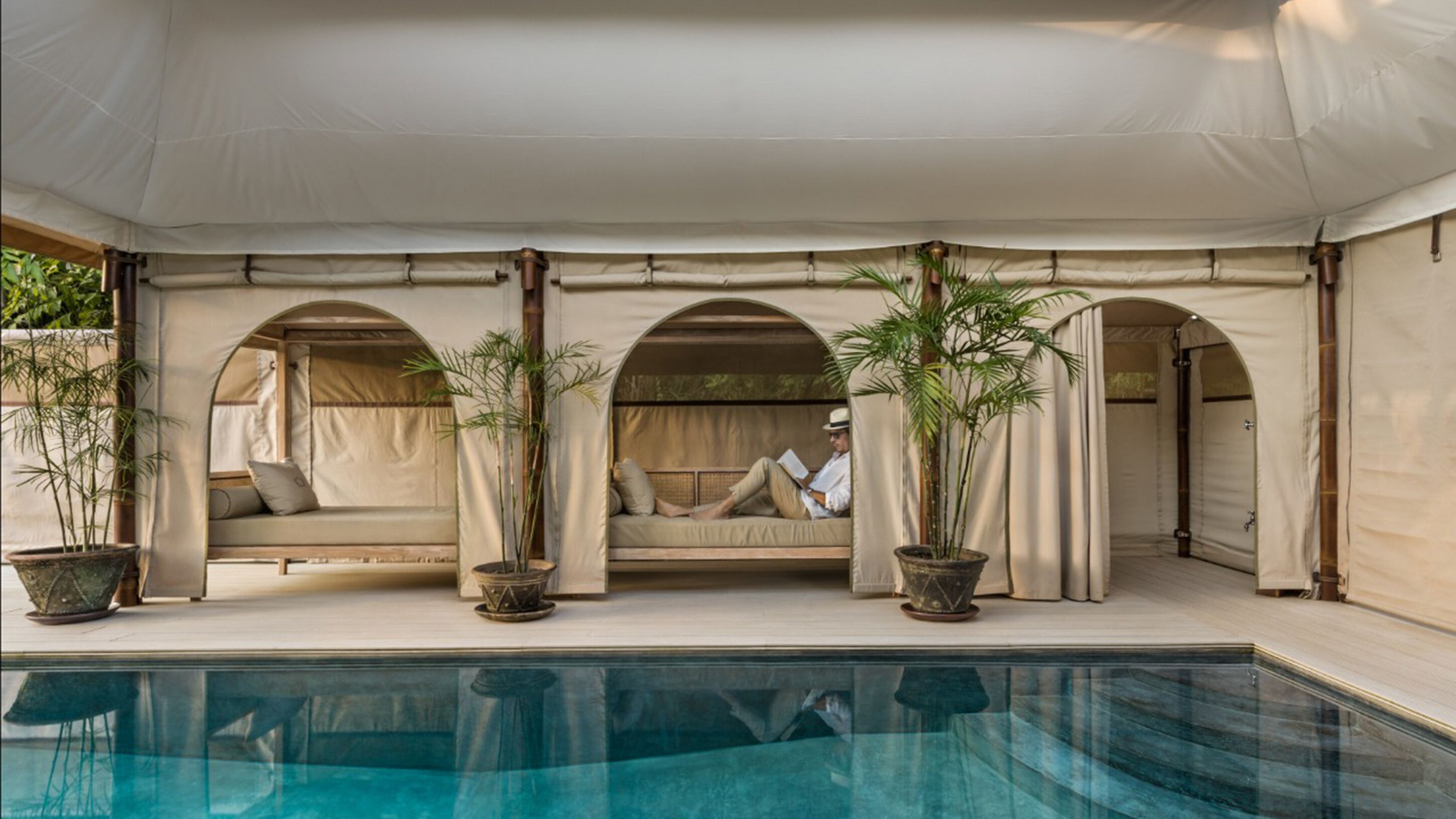 VIP Pool Tent | Minibar, in-room safe, desk, laptop workspace