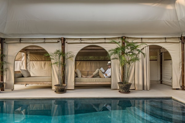 VIP Pool Tent | Minibar, in-room safe, desk, laptop workspace
