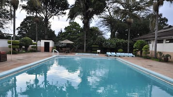 Outdoor pool, sun loungers