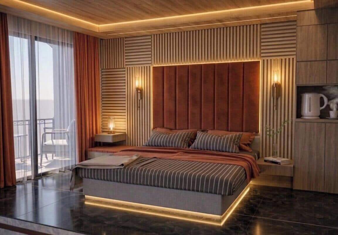 华丽平房 (2 people) | 高档床上用品、迷你吧、遮光窗帘、隔音