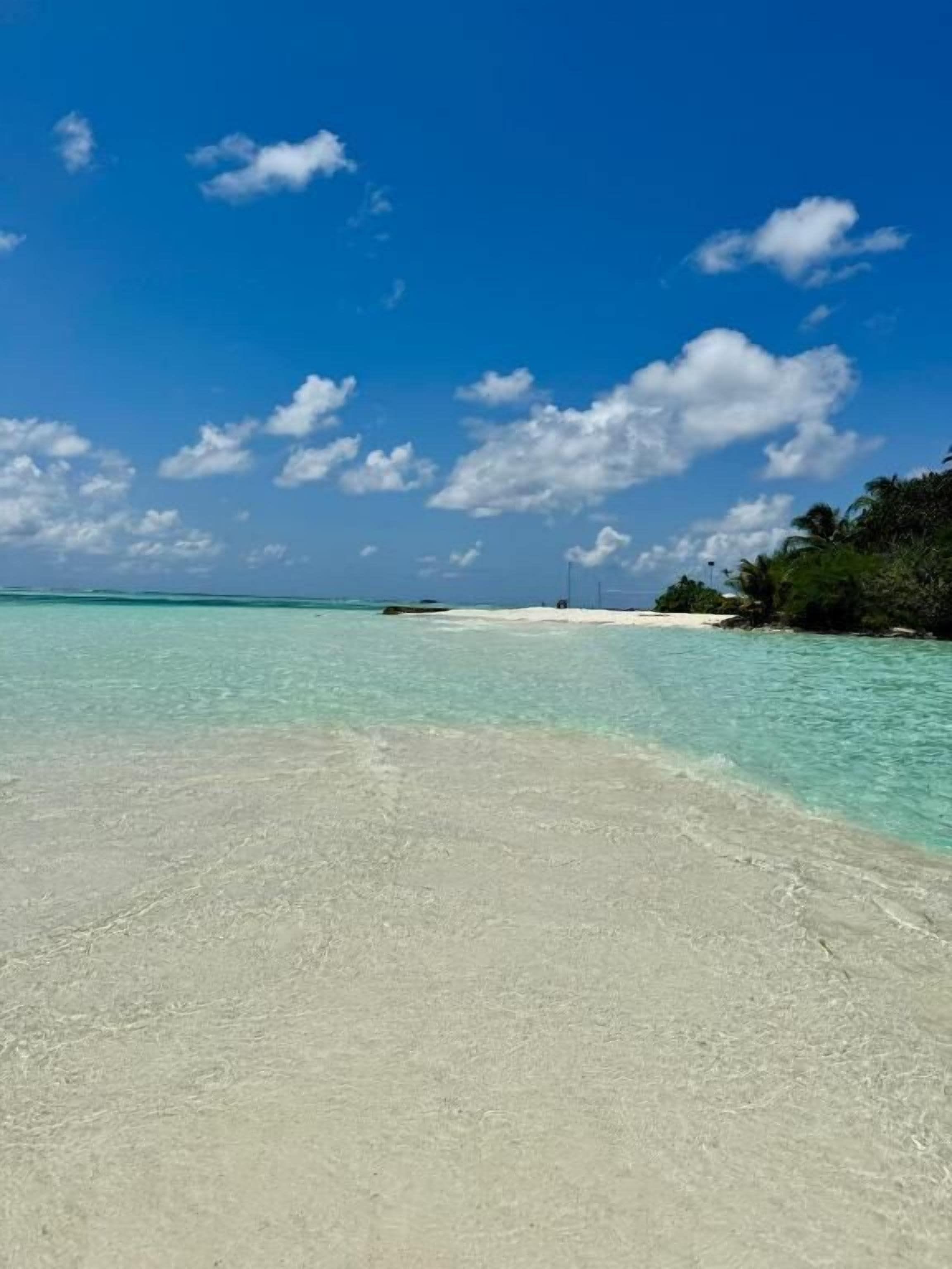 Una playa con agua turquesa cristalina y arena blanca.