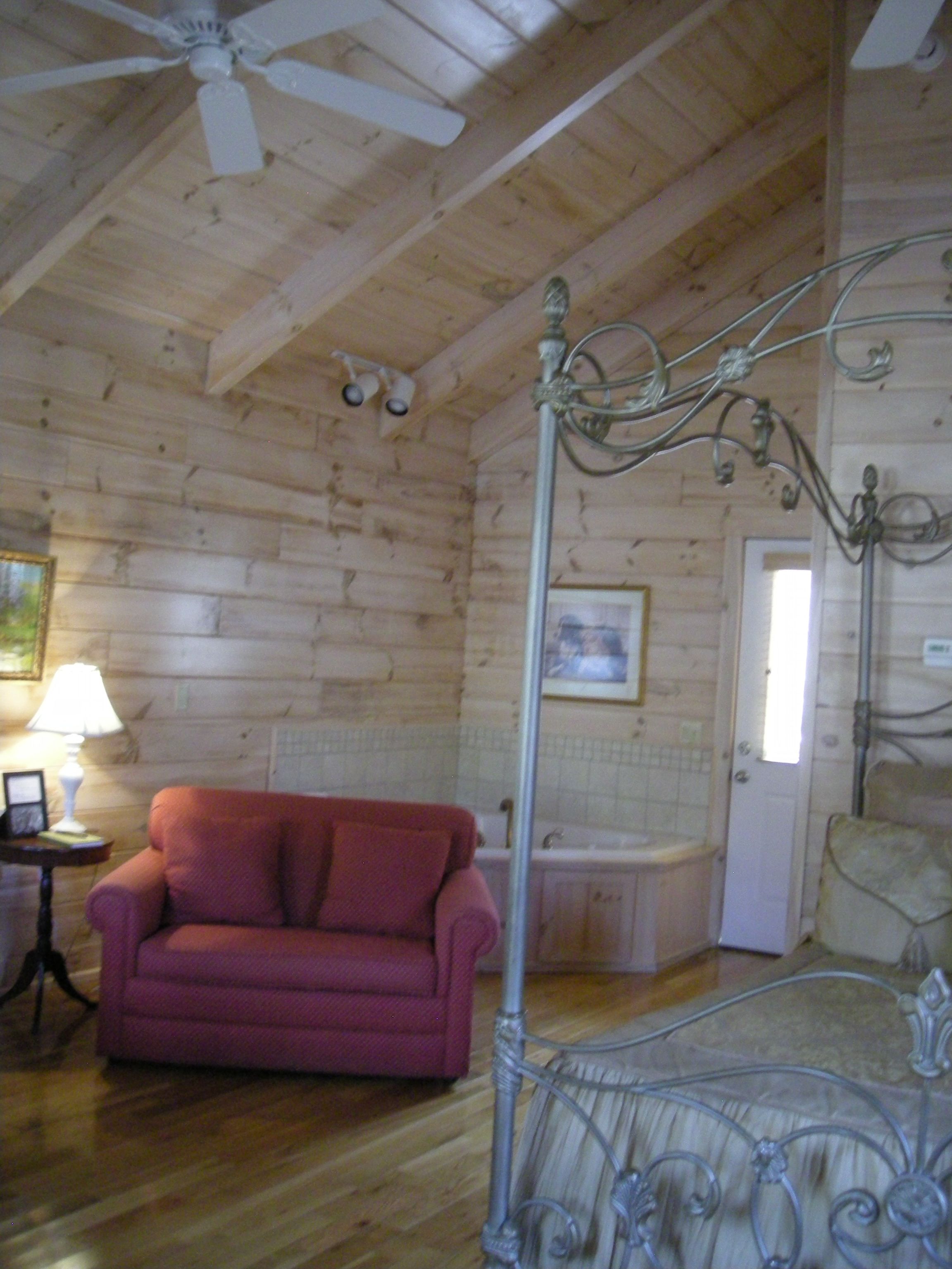 キャビン クイ  ーンベッド 1 台 (303: Alone At Last) | リビング エリア | 40 インチの薄型テレビ (ケーブル放送視聴可)、暖炉、DVD プレーヤー