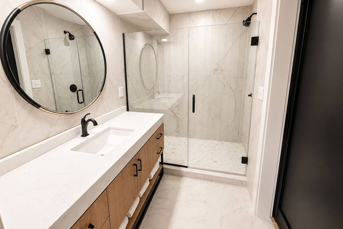 Combined shower/tub, free toiletries, towels