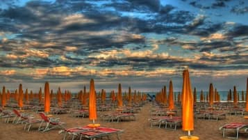Beach nearby, sun loungers, beach umbrellas