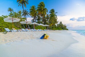 On the beach, scuba diving