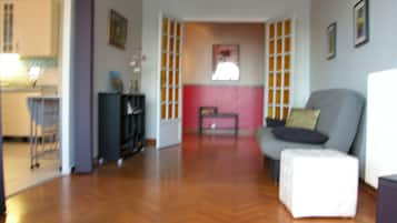 LCD TV, DVD player, books, stereo