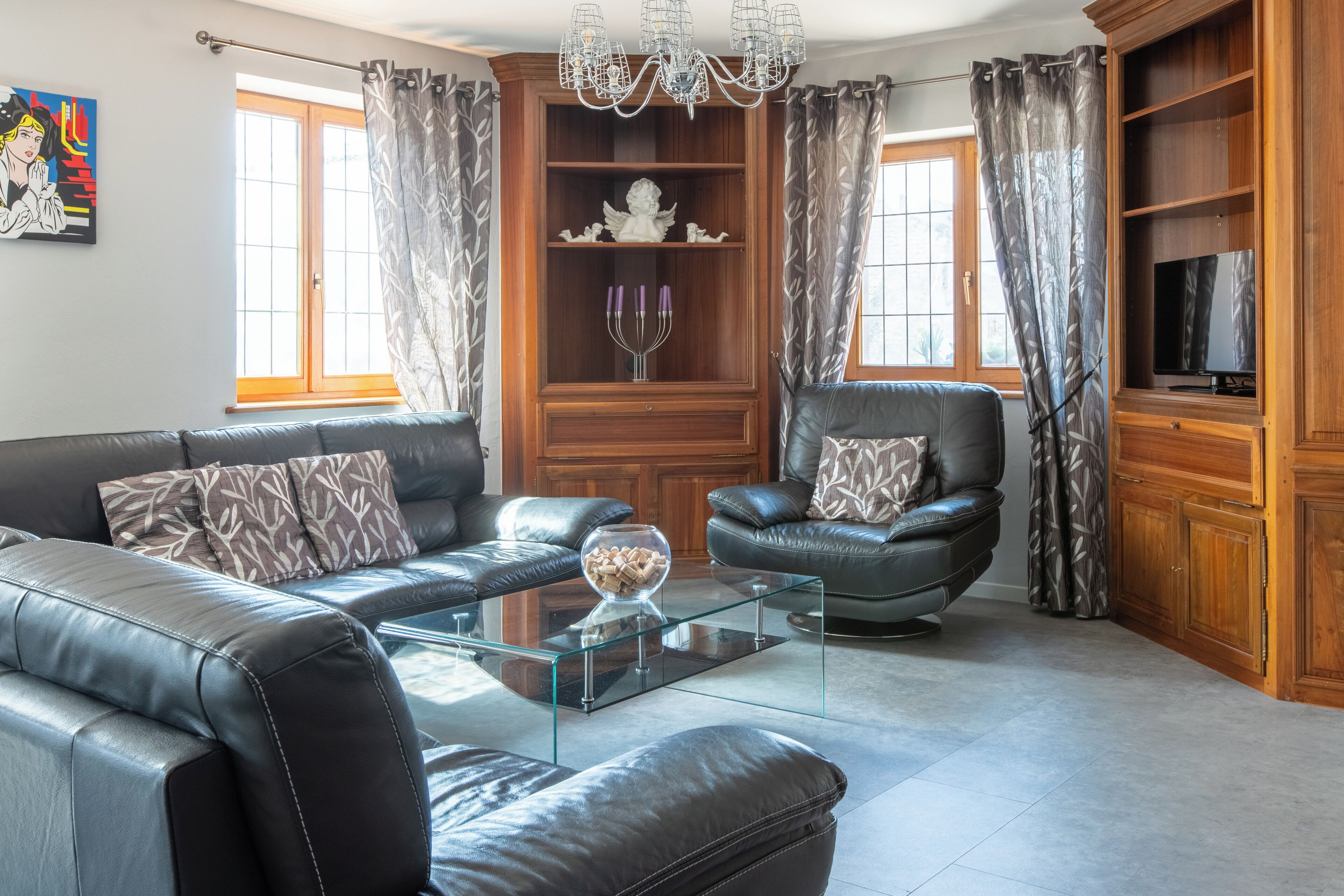 TV, DVD player, books