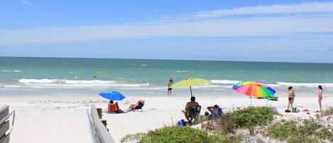 Beach nearby, beach umbrellas, beach towels