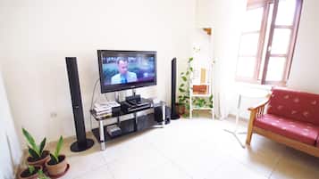 Een smart-tv, een dvd-speler, boeken en een filmbibliotheek