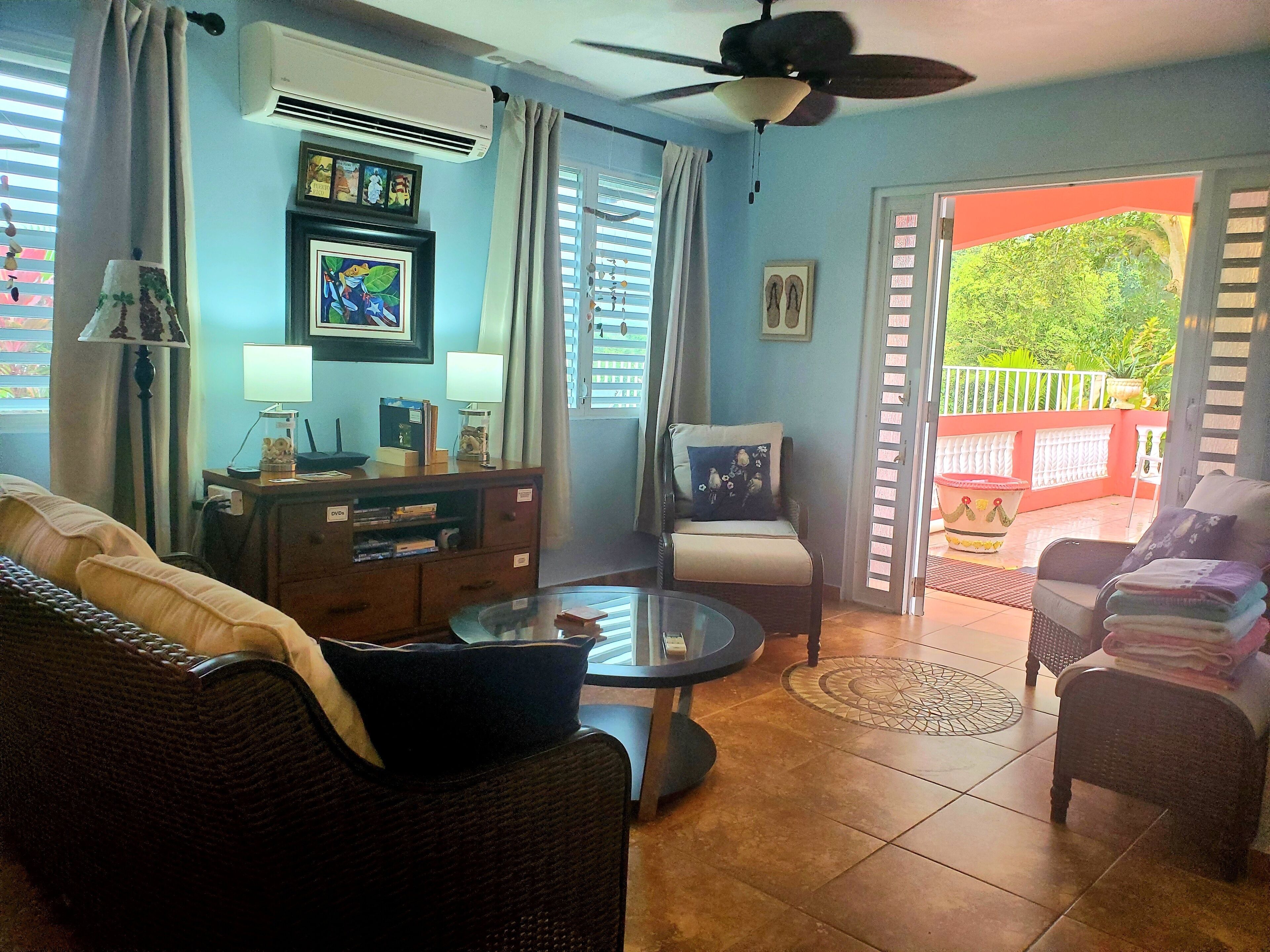 Een smart-tv, een dvd-speler, boeken en een filmbibliotheek