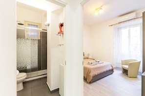 Shower, eco-friendly toiletries, hair dryer, bidet