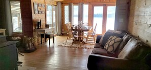 Smart TV, fireplace, DVD player, books