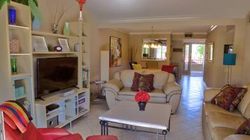 Smart TV, DVD player, books, video library