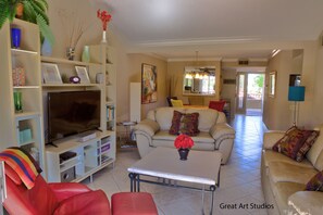 Smart TV, DVD player, books, video library