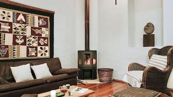 Una Smart TV, una chimenea, libros