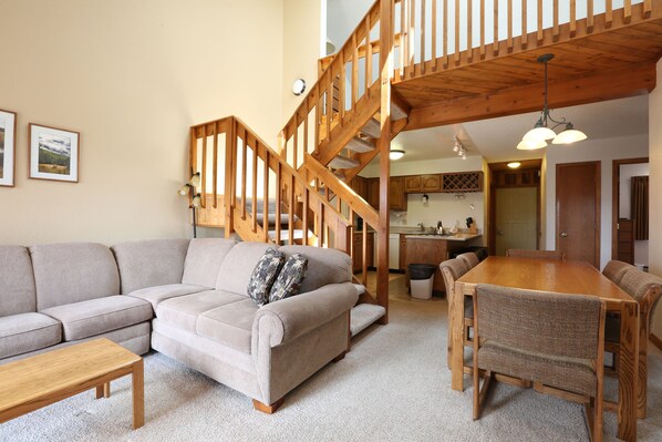 Flat-screen TV, fireplace, DVD player, foosball