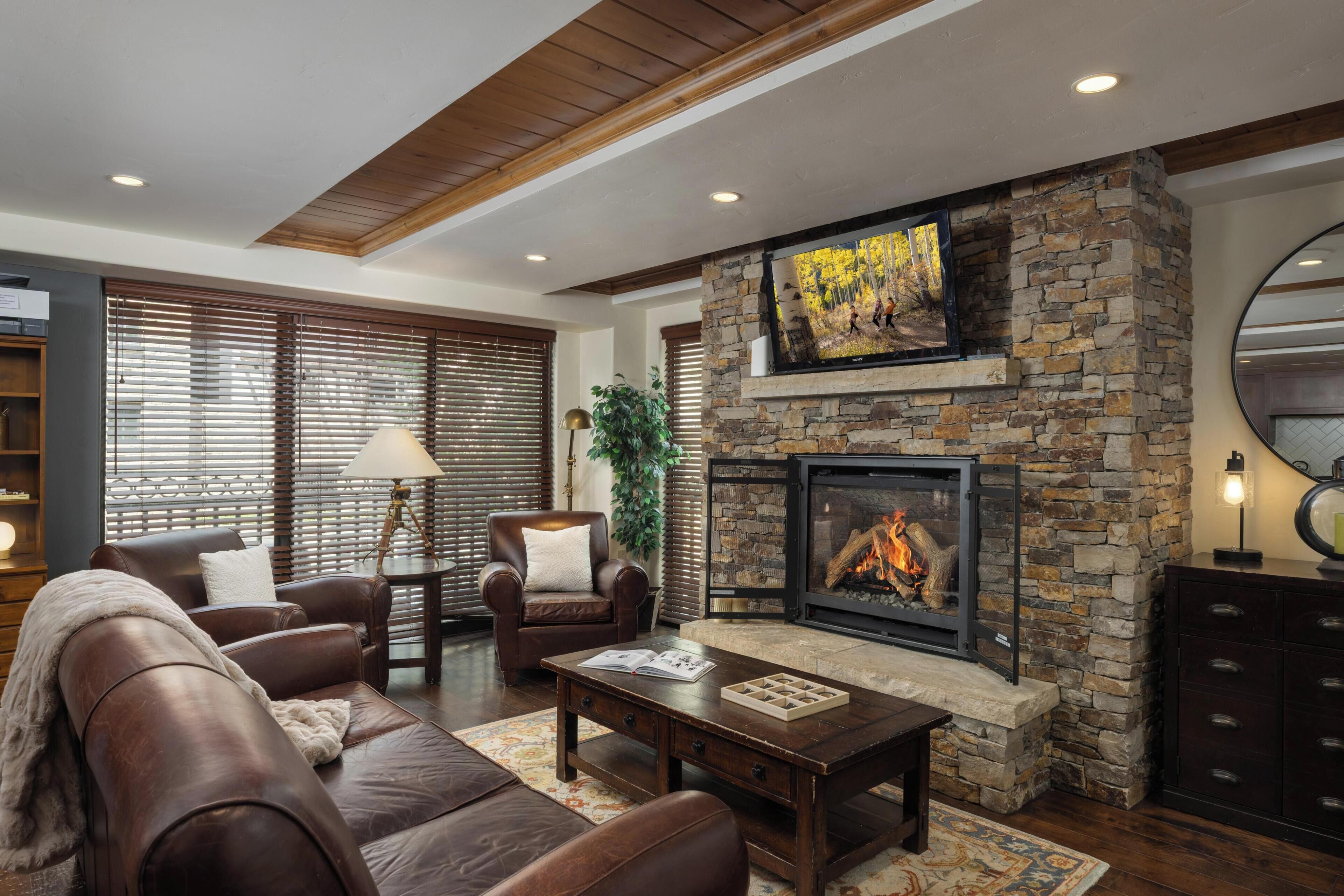 TV, fireplace