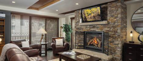 TV, fireplace