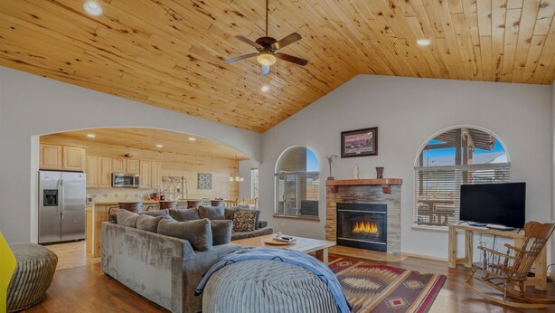 Smart TV, fireplace, foosball