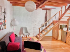TV connectée, cheminée, livres