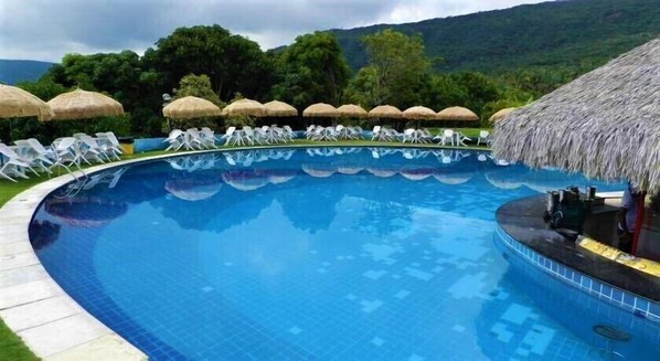 Indoor pool, outdoor pool, open 9:00 AM to 6:30 PM, pool umbrellas