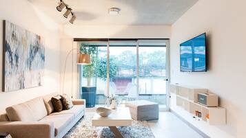 Luxury Apartment, 2 Bedrooms, City View, Tower | Living area | 55-inch LED TV with satellite channels, TV, pay movies