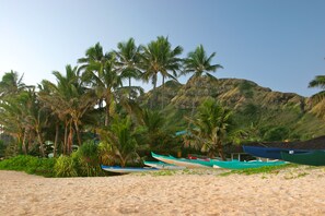 Plage à proximité, chaises longues, serviettes de plage