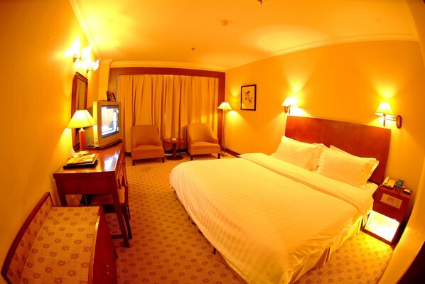 Rum - 1 kingsize-säng | Värdeförvaringsskåp på rummet, skrivbord och mörkläggningsgardiner