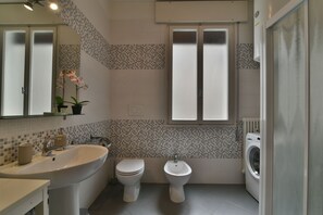 Regadera, secadora de cabello, bidet, toallas 