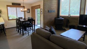 TV connectée, cheminée, Netflix, lecteur de DVD