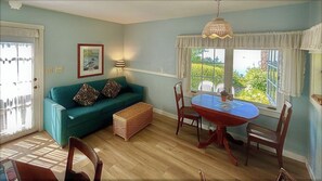 Una televisión, un reproductor de DVD, libros