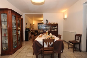 Dinner served, local cuisine, garden views