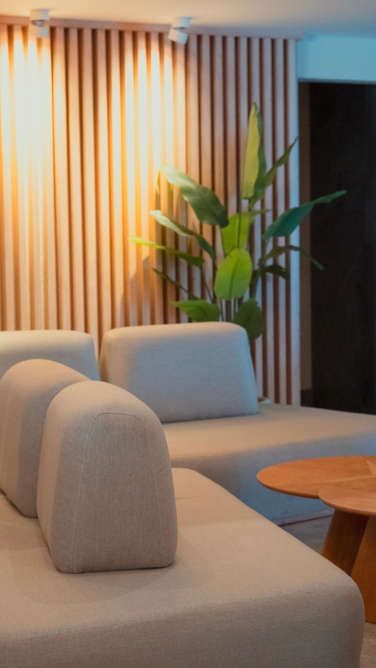 Een moderne woonkamer met een bank en een salontafel.