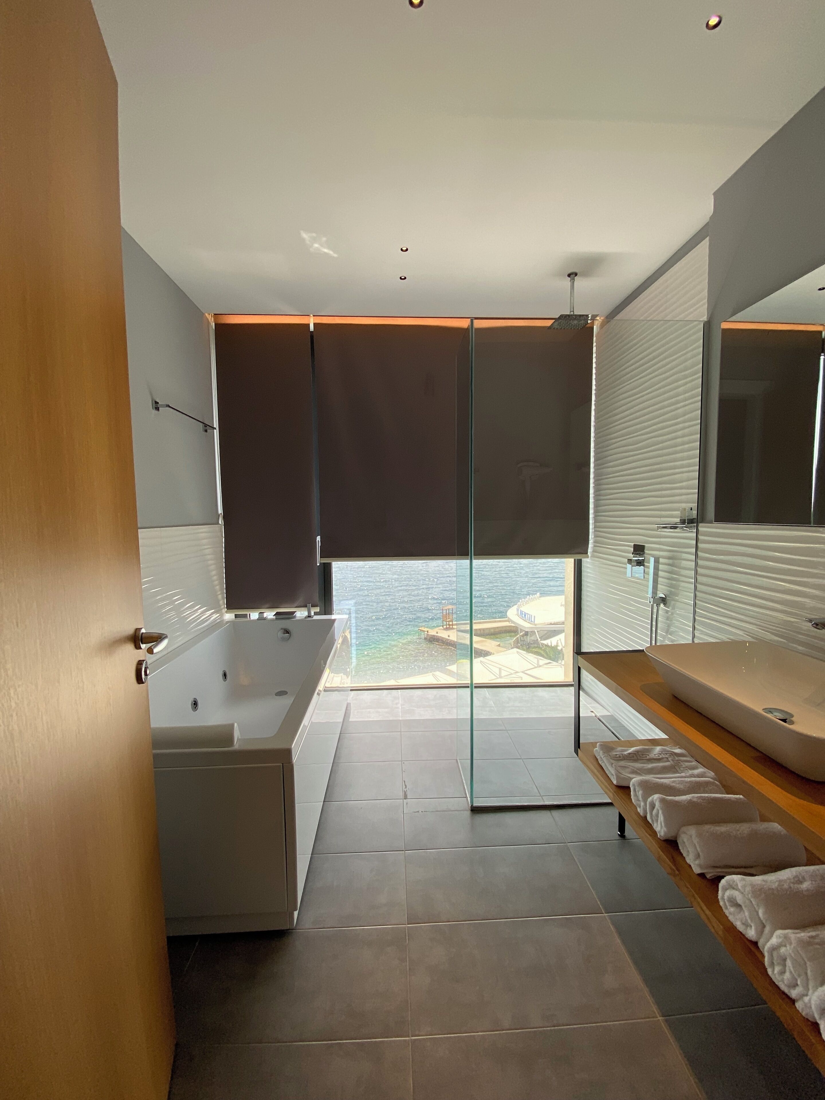 suite, sea view | bathroom | shower, free toiletries, hair dryer, towels