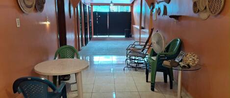 42-inch flat-screen TV with satellite channels, TV